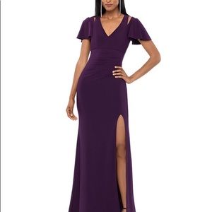 Xscape split shoulder a line evening gown